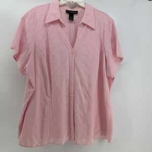 Venezia Button Down Blouse Women 26/28 Pink Textured Cotton Short Sleeve Cottage